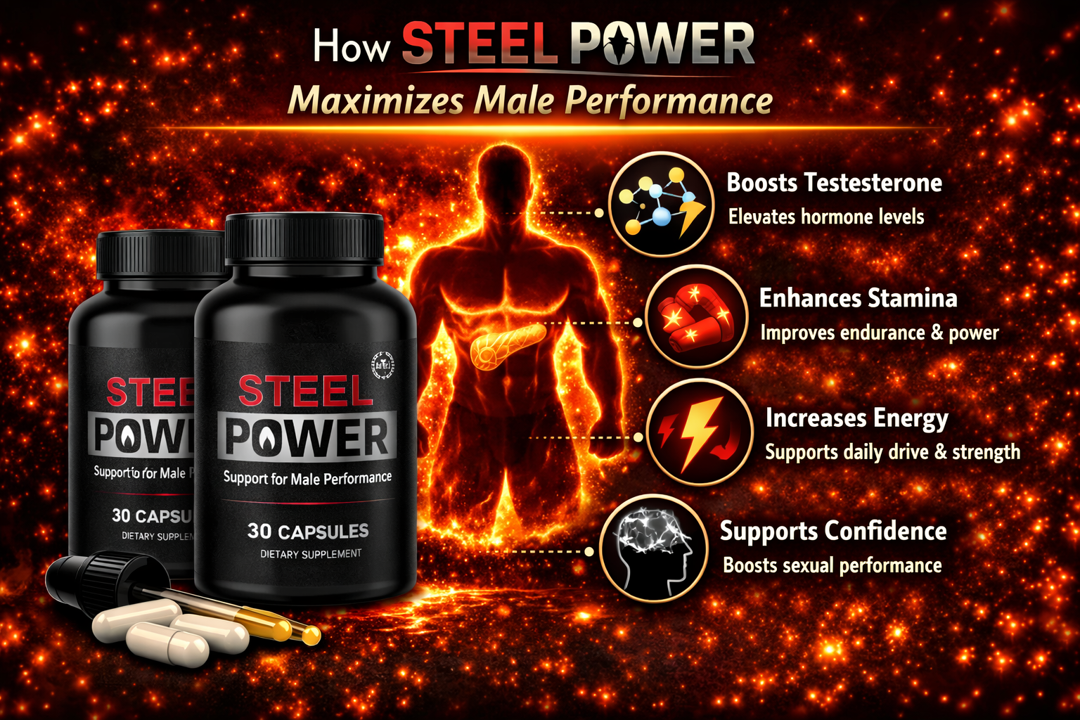 How Steel Power supports male performance and libido — boosts testosterone, enhances sexual health, improves strength, and supports stamina